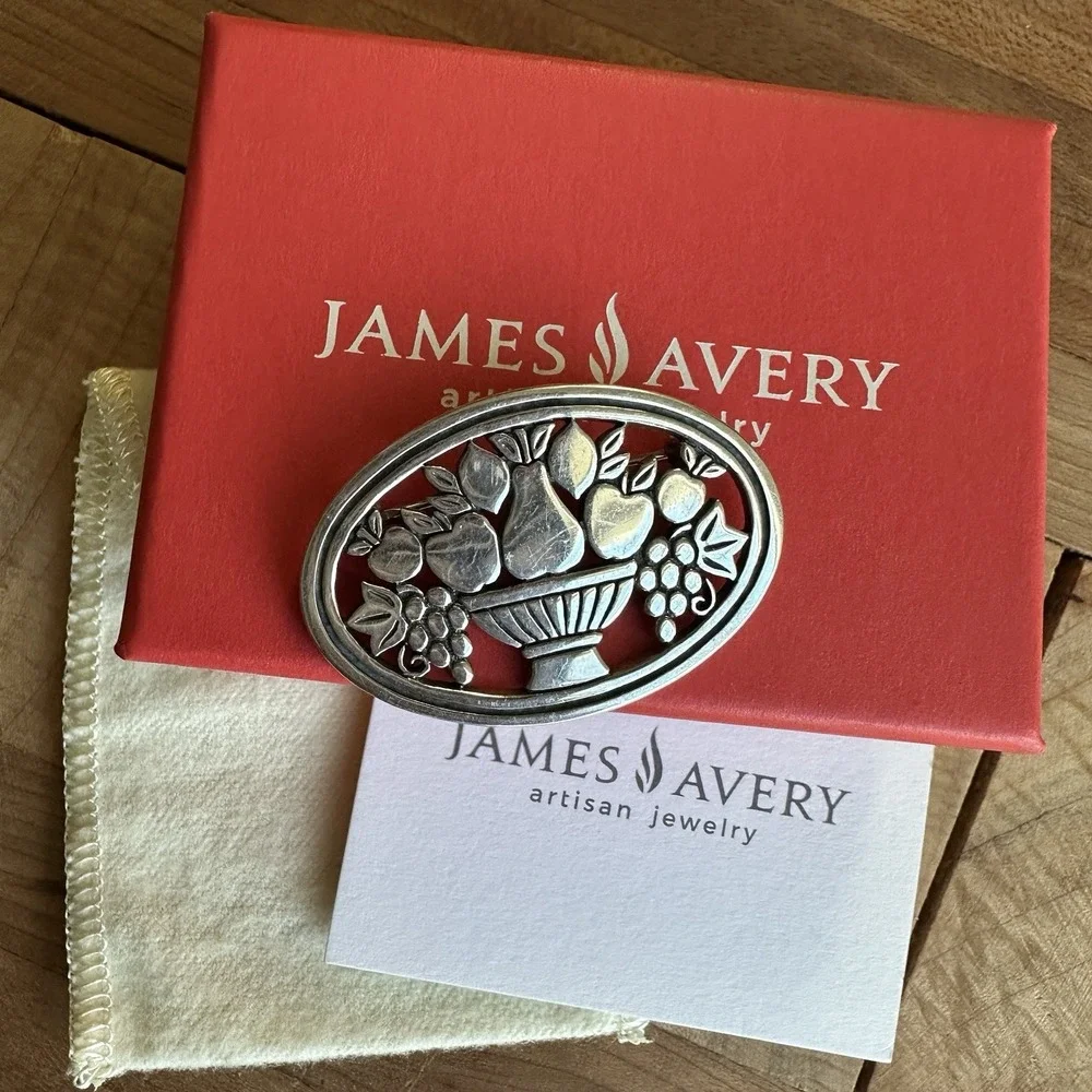 VTG James Avery Fruit Basket Brooch Pin‎ 1.625 Inch Retired Rare Sterling 11.7g